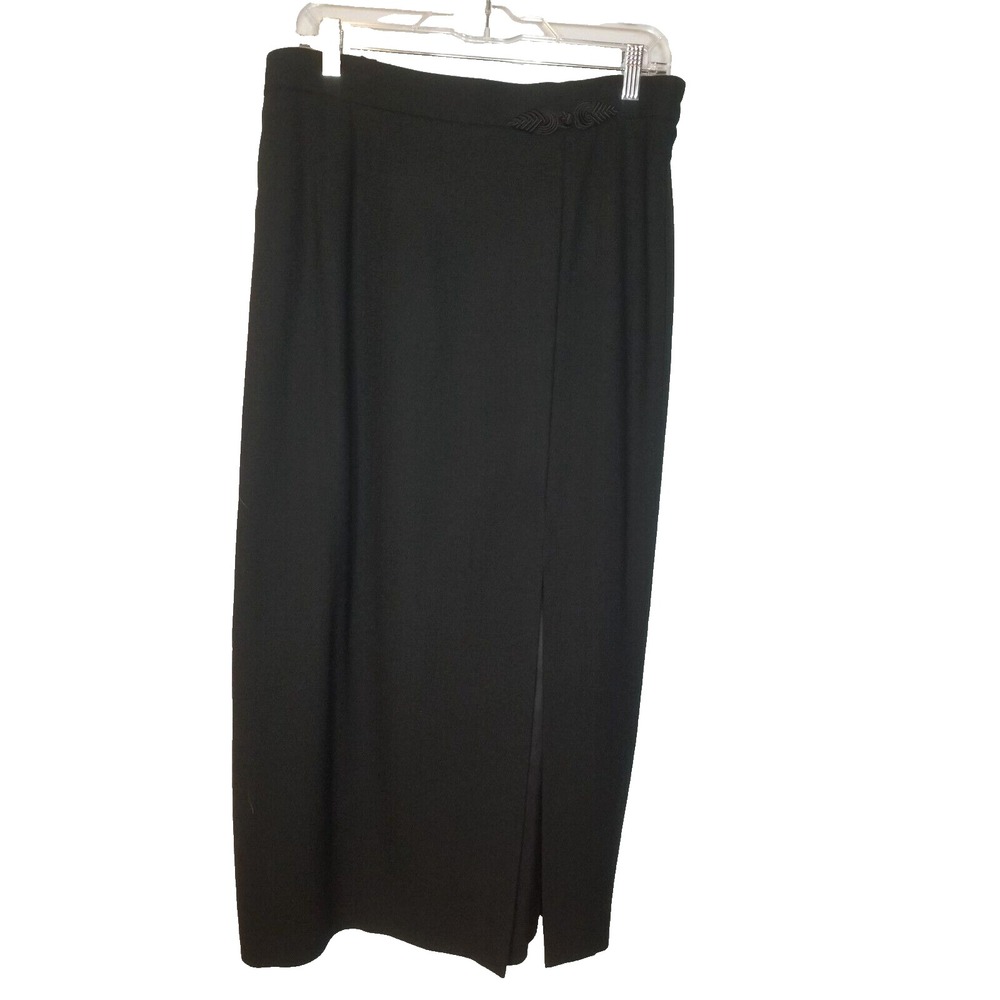 KGR Black Wool Embellishment Waist Front Slit Elastic Lined Maxi Skirt USA‎ 16W